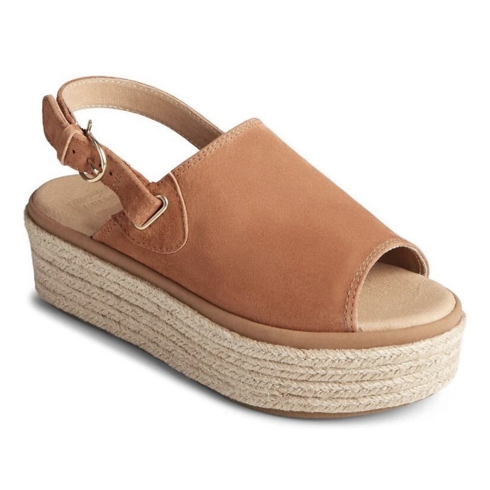 Sperry Delmare Plushwave Flatform Sandal, brown, Size 8.5 Tan Leather